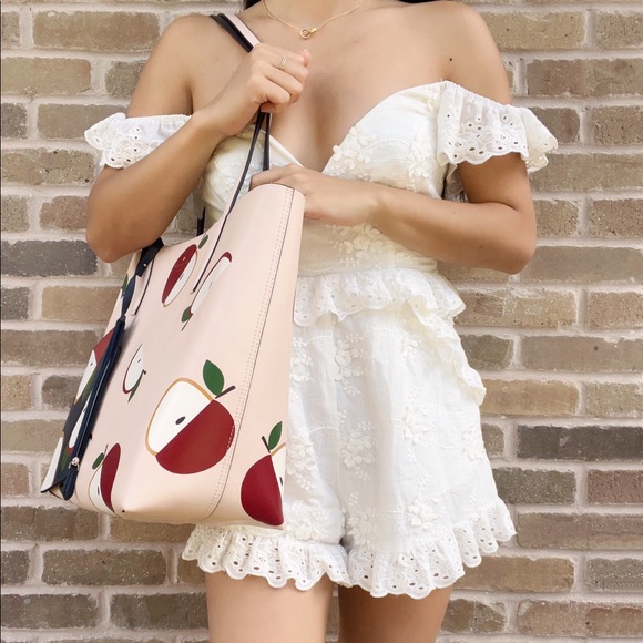 Kate Spade Honeycrisp Large Reversible Tote Pouch Pink Multi Apple - Picture 3 of 3